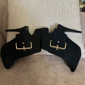 Black Velvet Booties with Gold Hardware